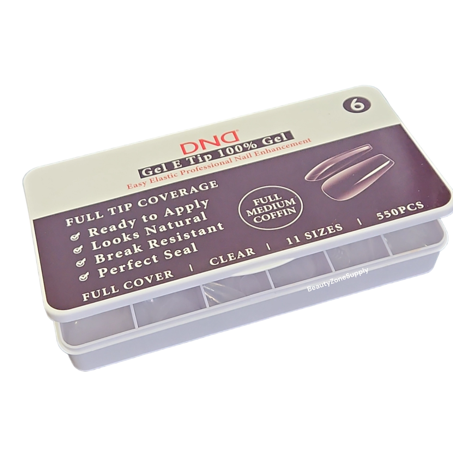 DND Brand Soft Gel Full Medium Coffin-Style Nail Tips, Size #6