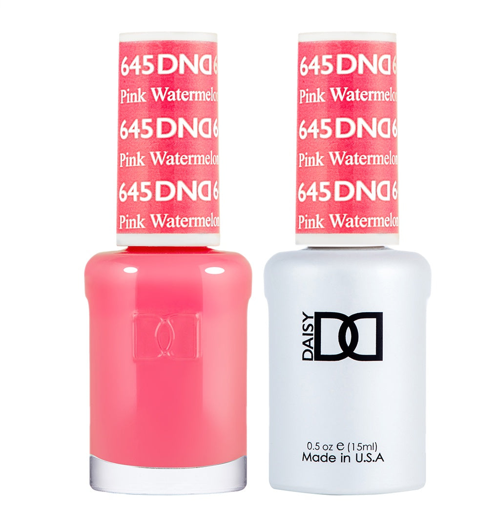 DND Duo Gel Nail Polish and Lacquer in the Charming Pink Watermelon Shade #645