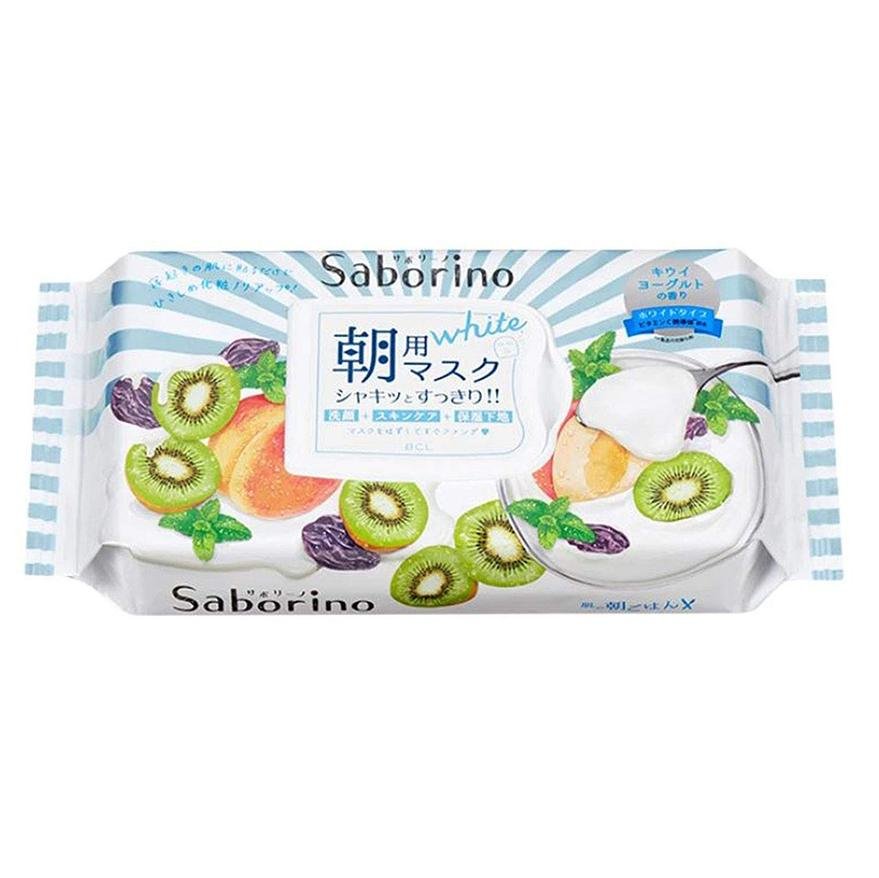 BCL Saborino All - In - One Morning Facial Mask with Fresh White Kiwi Yogurt Flavor (Pack of 28 Sheets)