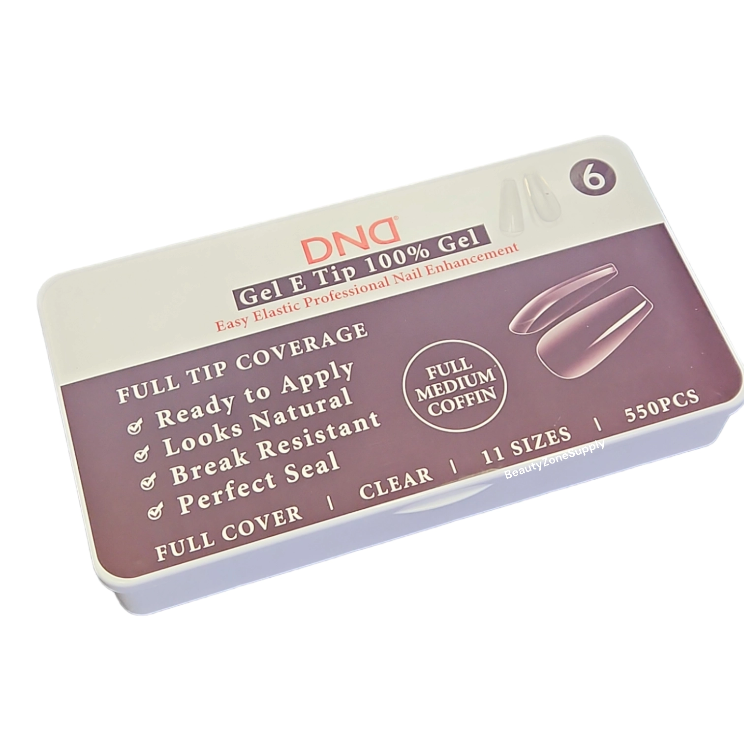 DND Brand Soft Gel Full Medium Coffin-Style Nail Tips, Size #6