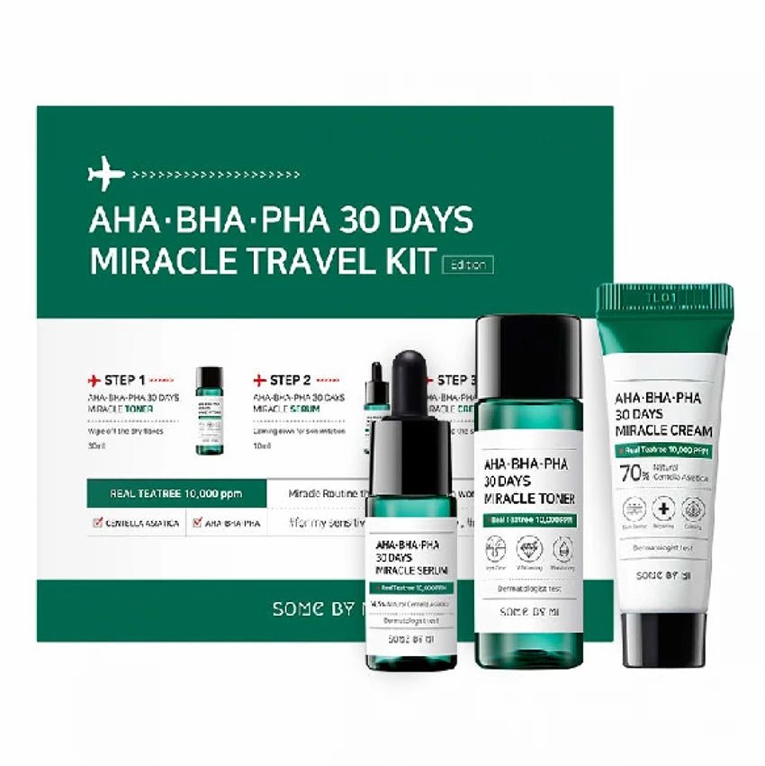 Some By Mi AHA BHA PHA 30 Days Miracle Skin Care Travel Kit Set (3 Pieces) with Expiration Date of 04/08/2025
