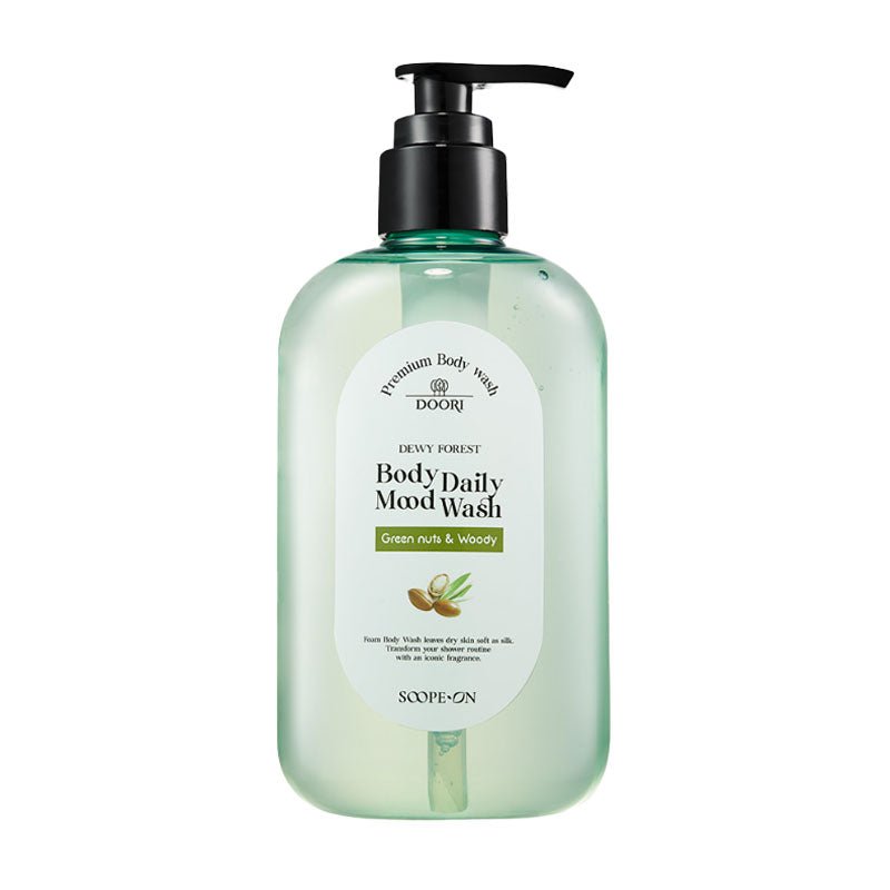 Doori Brand Daily Mood Foaming Body Wash and Moisturizing Lotion Set (Green Nuts & Woody Scent) with a Total Volume of 380ml