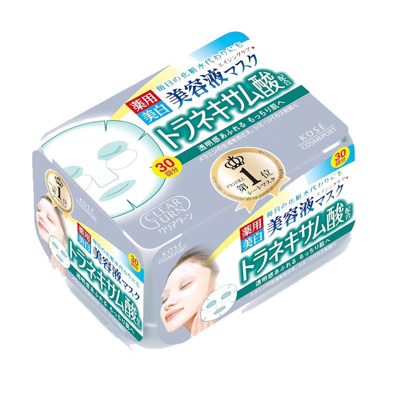 Kose Clear Turn Tranexamic Acid Whitening and Anti - Aging Essence Sheet Masks (Pack of 30)
