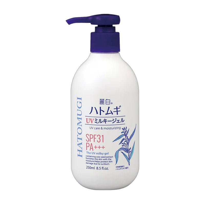Kumano Cosme Hatomugi Reihaku Organic UV Protection and Moisturizing Milky Gel for Face and Body, 250ml