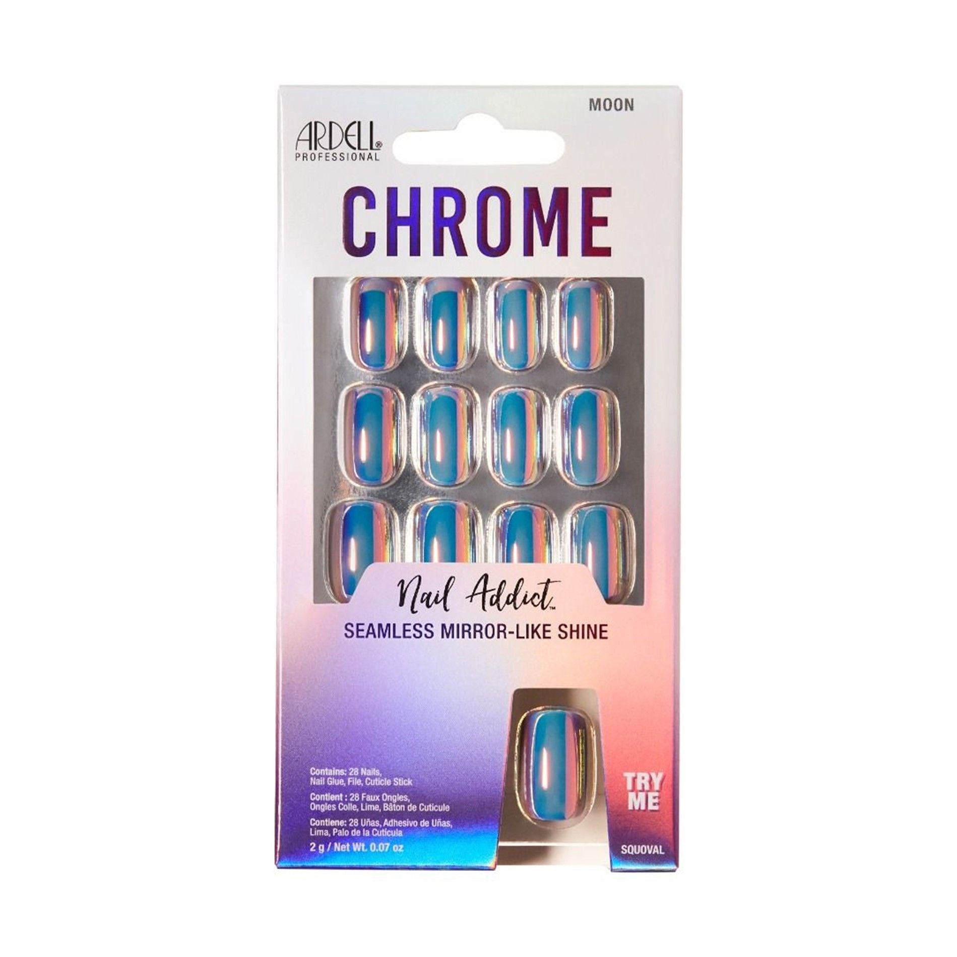 Ardell Nail Addict Chrome Moon Press - on Nails, Stunning Chrome - Finished Artificial Nails #37433