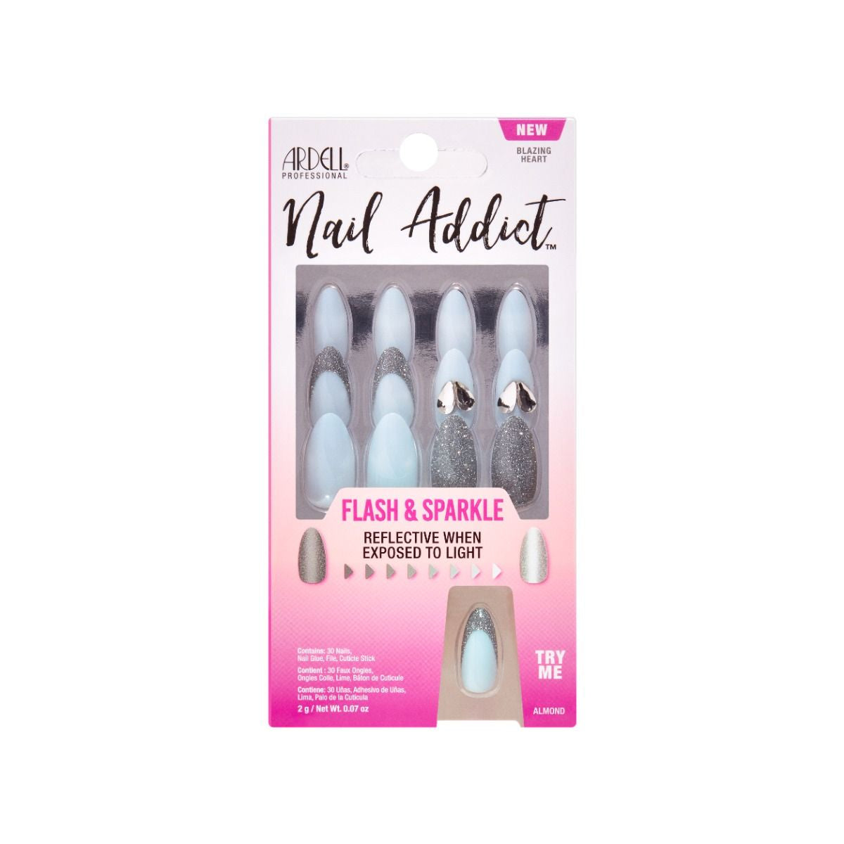Ardell Nail Addict Press-on Nails - Flash and Shine Blazing Heart Design #36618