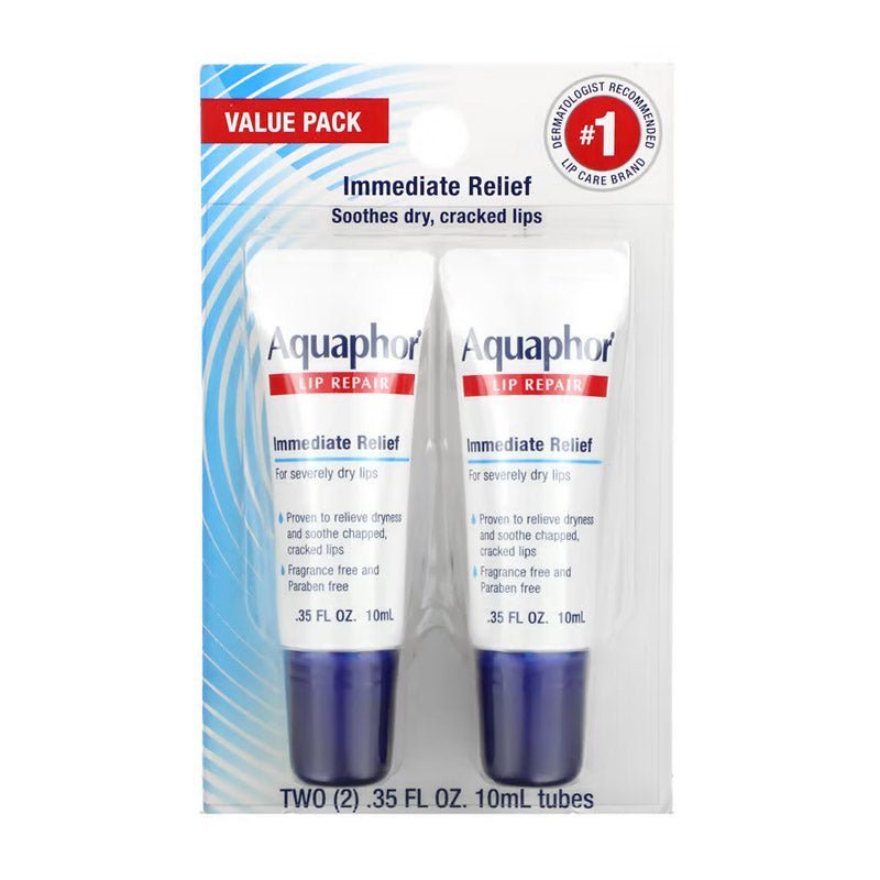 Aquaphor Twin Pack of 10ml Immediate Relief Lip Repair for Dry and Chapped Lips