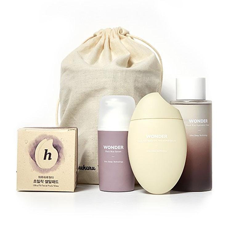 Haruharu Wonder Premium Black Rice Skincare Pouch Set Comprising 4 Pieces