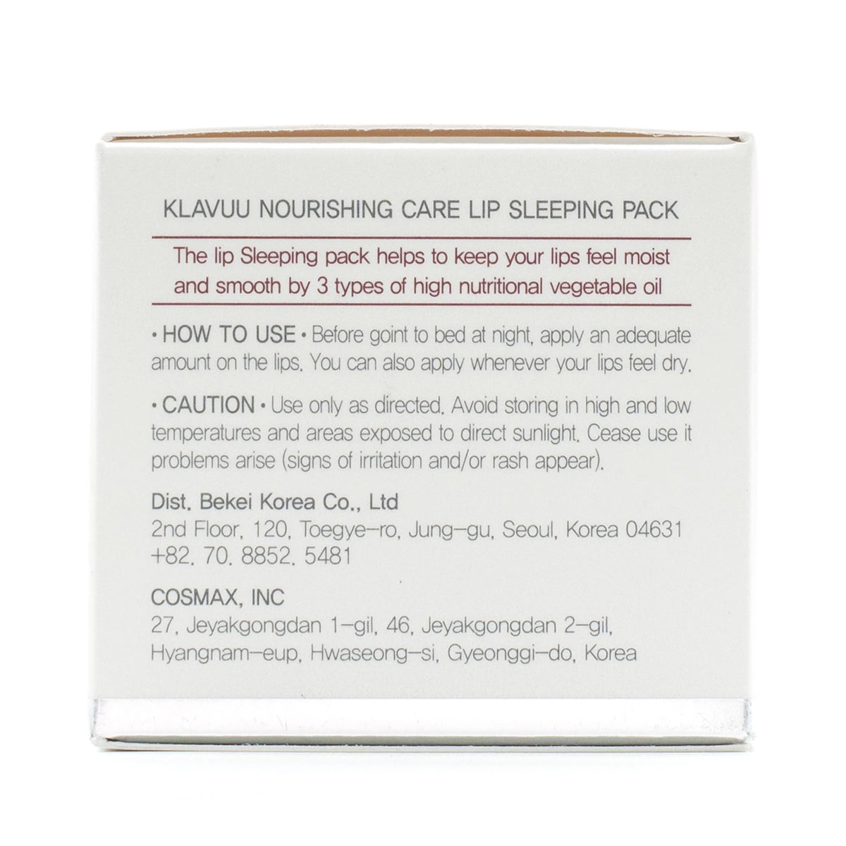Klavuu Nourishing and Moisturizing Lip Sleeping Pack - 20 Gram Lip Care Product (Expiration Date: 09/01/2025)