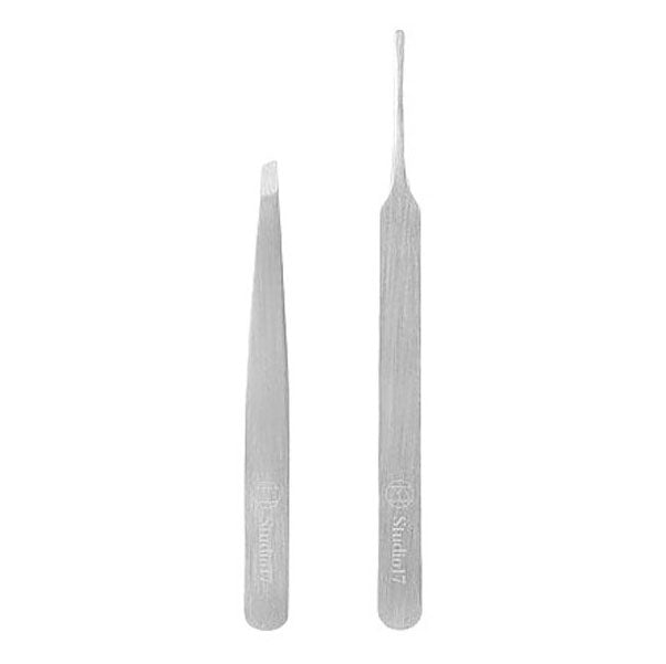 Studio 17 Professional Makeup Tweezer Duo for Precise Hair Removal and Eyelash Application