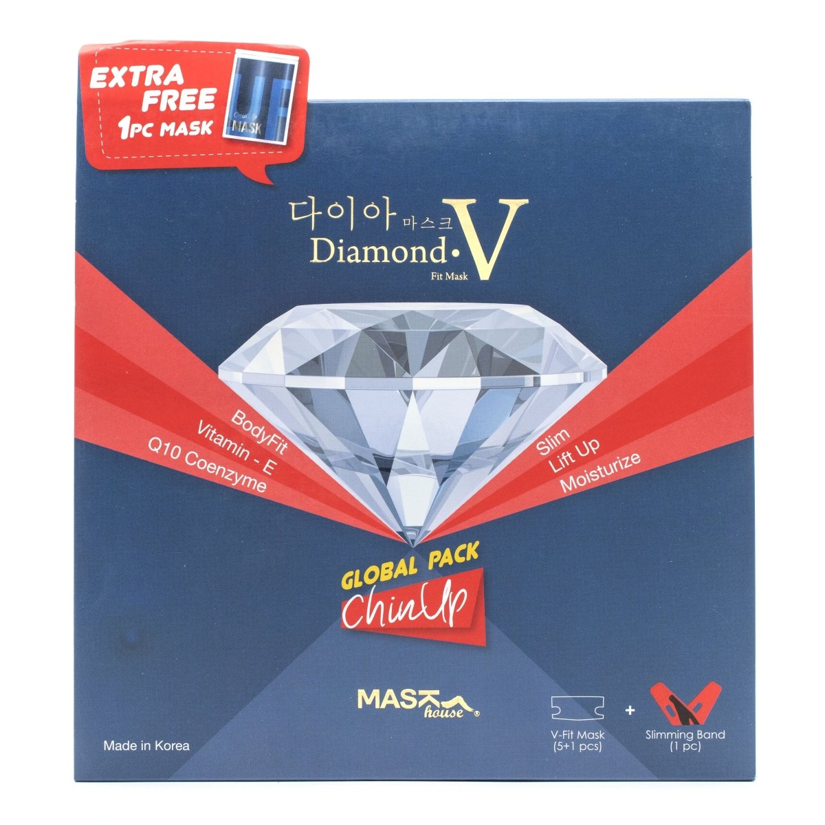 Mask House Premium Diamond V-Fit Facial Mask Set with 6 Hydrating Sheet Masks and 1 Slimming Band for Skin Lifting and Firming