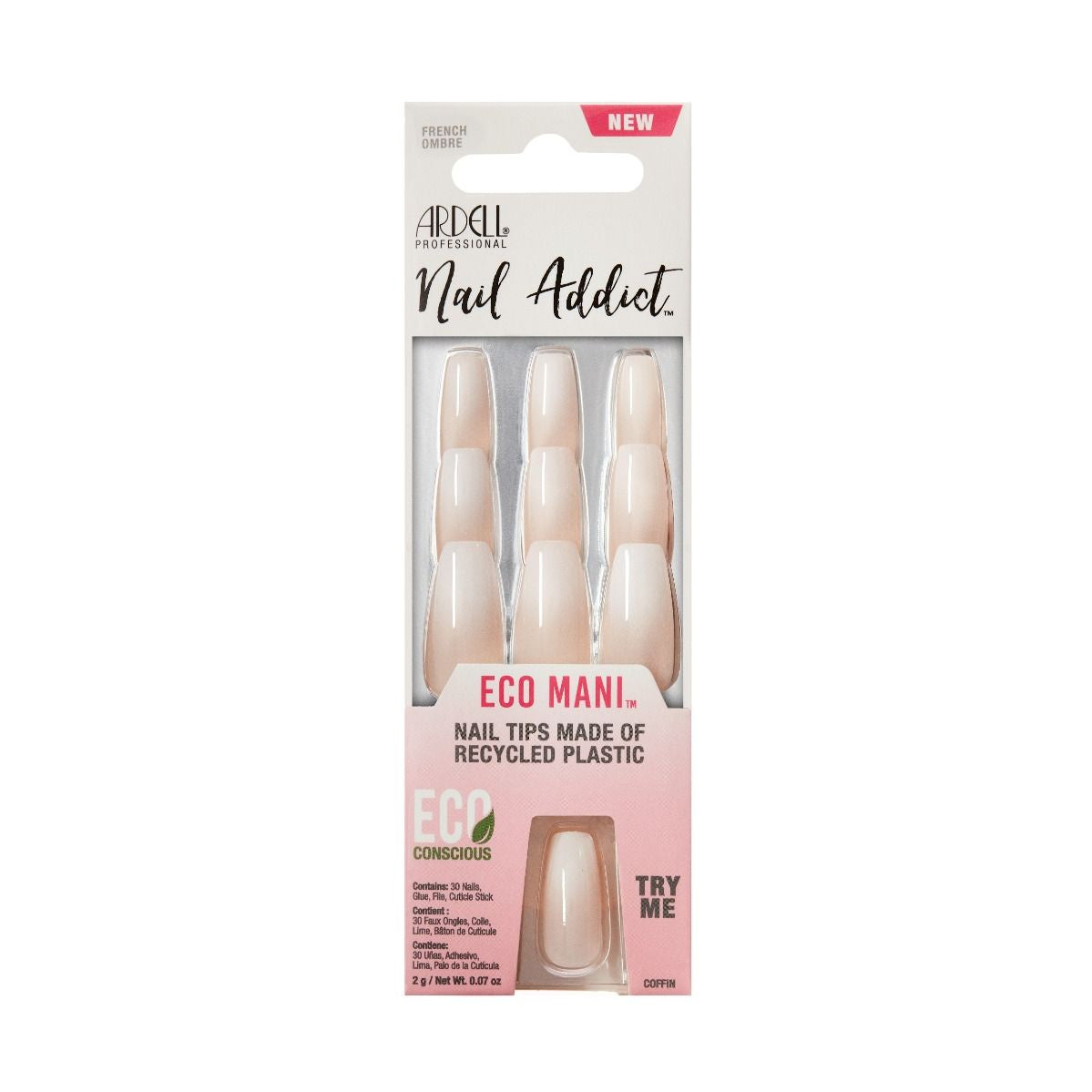 Ardell Press - on Nails for Nail Addicts: Eco - friendly Manicure French Ombre Style #58637