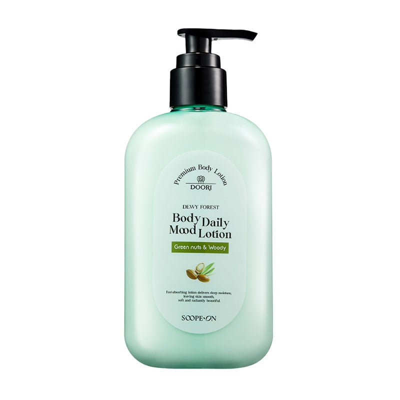 Doori Brand Daily Mood Foaming Body Wash and Moisturizing Lotion Set (Green Nuts & Woody Scent) with a Total Volume of 380ml