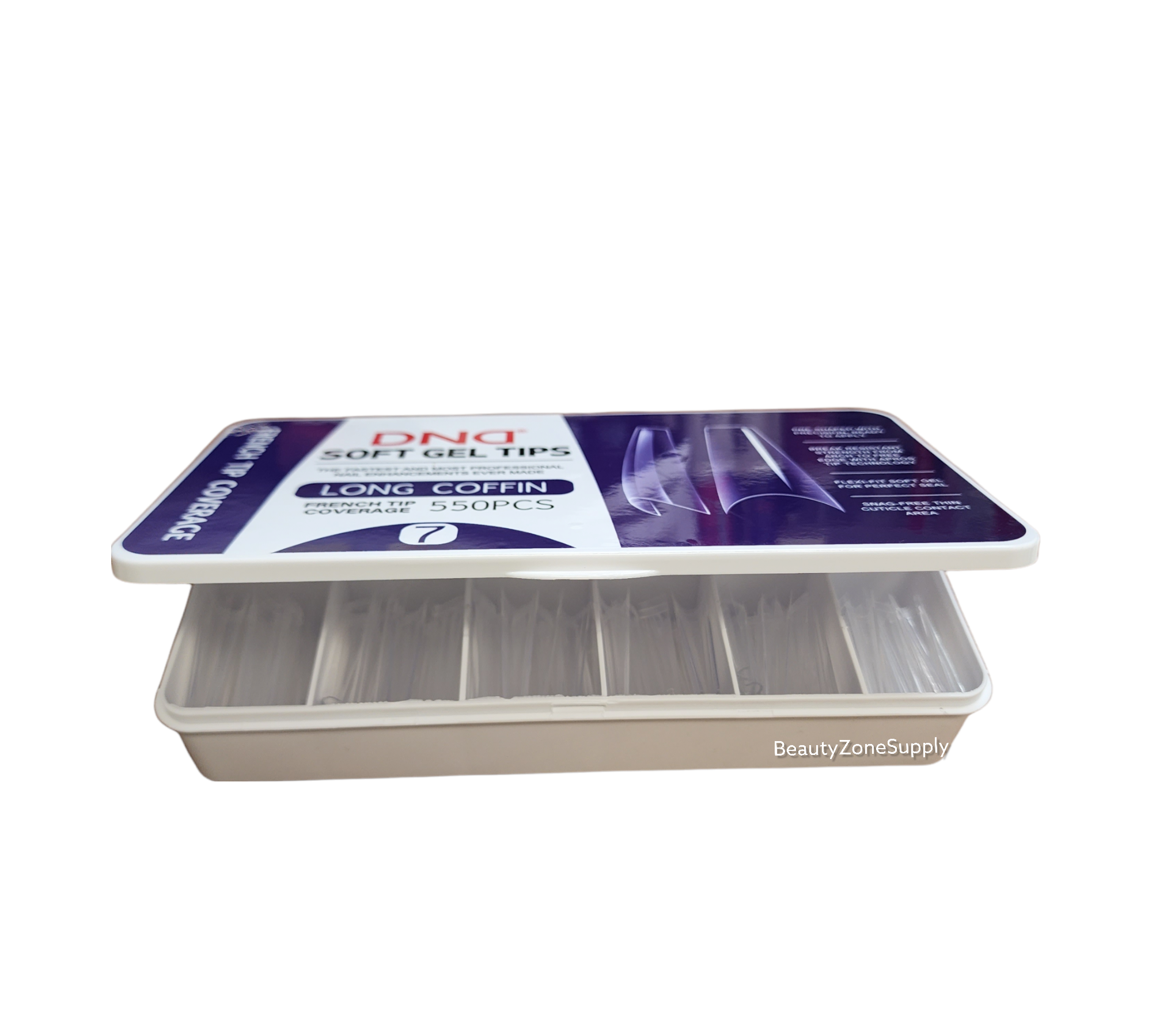 DND Brand Soft Gel Nail Tips in Long Coffin Shape, Pack of 550 Pieces, Tip Style #7