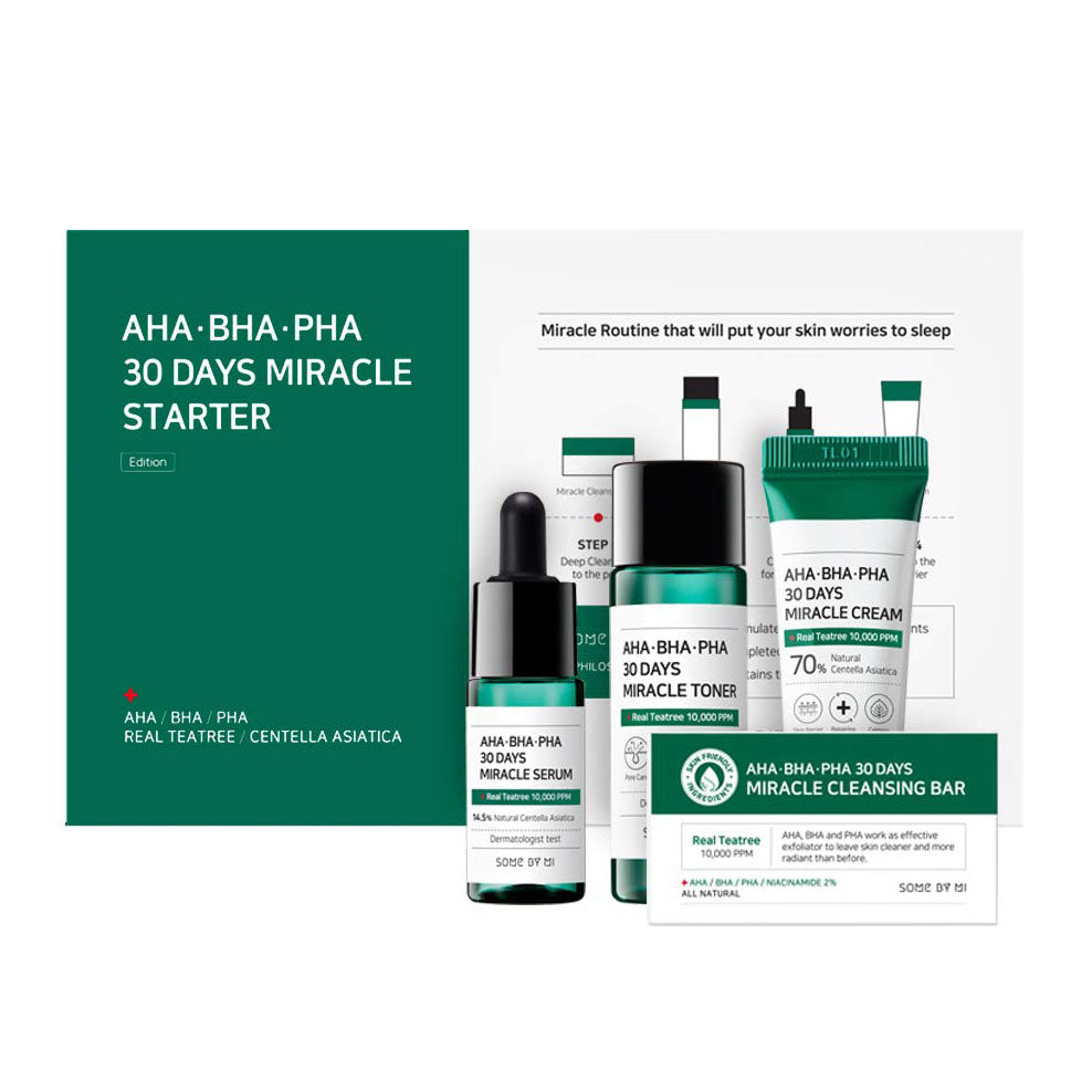 Limited Edition AHA BHA PHA 30 Days Miracle Starter Package - 4 Piece Set for Troubled Skin