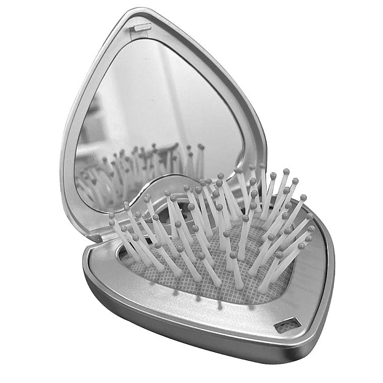Portable Single Heart - Shaped Hair Brush with Mirror for Quick Touch - Ups