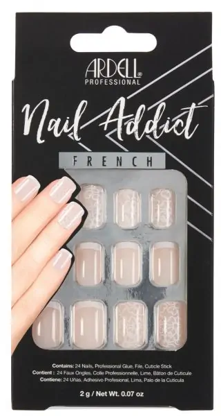 Ardell Press-on Acrylic Nails for Women - Nail Addict Collection, French & Lace Design, Style #63862